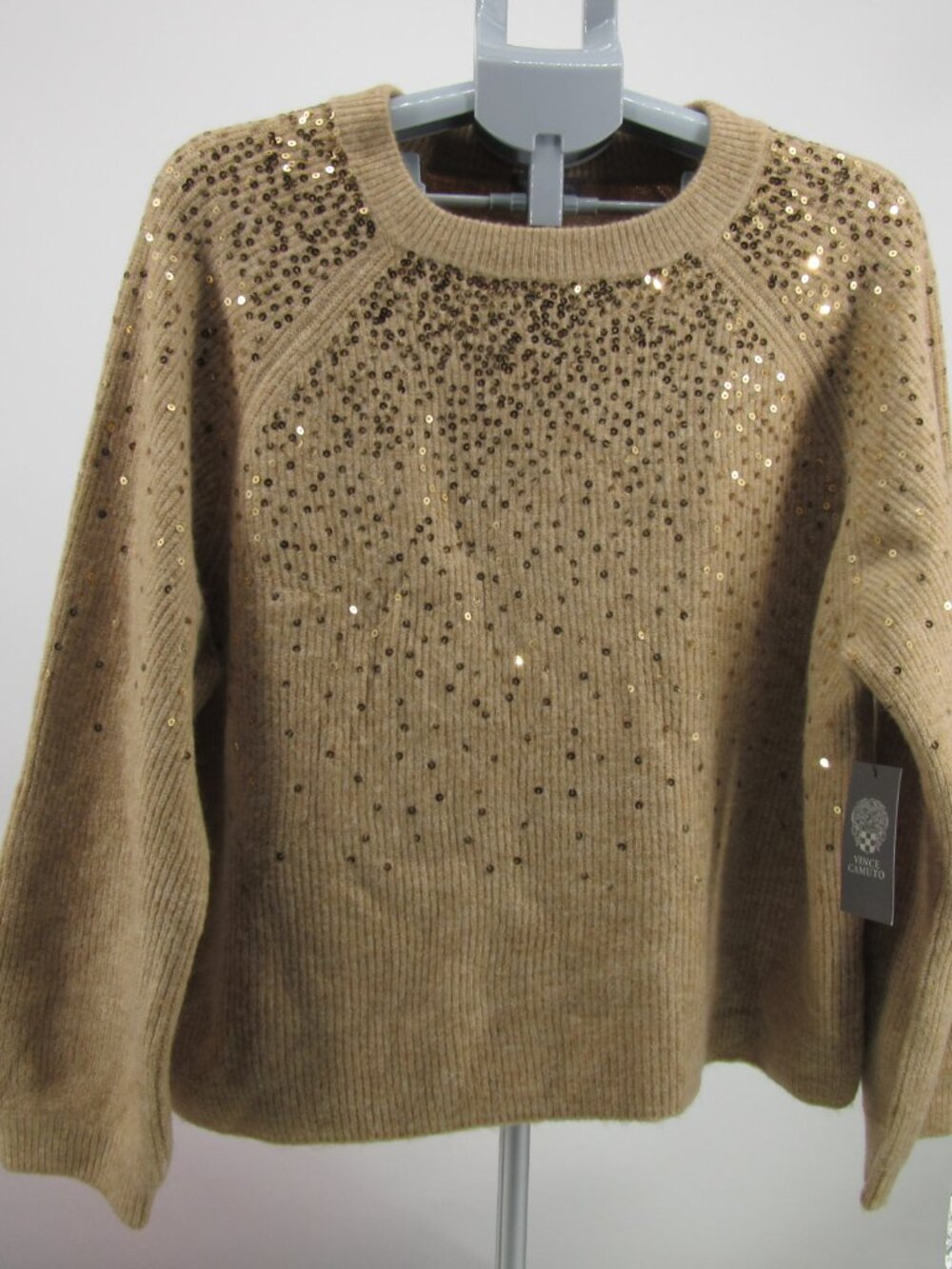 NWT VINCE CAMUTO cozy and bright SWEATER sequins LATTE HEATHERED XL